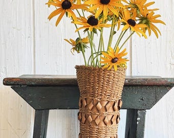 Vintage Wabanaki Porcupine Twist Basket Vase | Northeast Woodland Splint Ash Sweetgrass Weaving