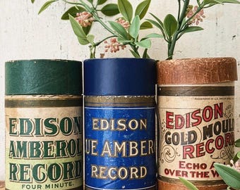 Antique Edison Cylinder Records Lot: Green, Blue Amberol, Gold Moulded Music History