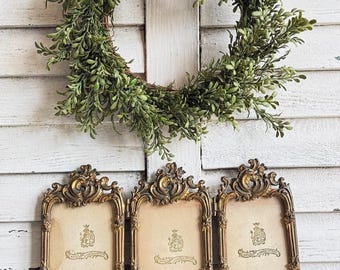 Antique French Rococo Triple Folding Picture Photo Frame | Ornate Cast Metal Gilt Vanity Frame
