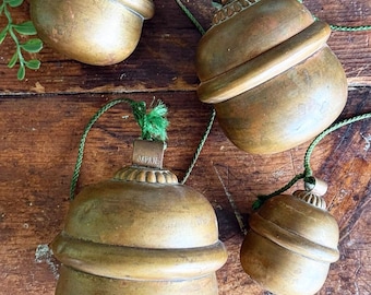 Antique Japanese Suzu Bells Set of 4 | Large Brass Bronze Bells Marked Japan | Shinto Shrine Decor | Wabi Sabi Antique Bells