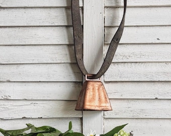 Vintage Copper Cow Bell with Leather Strap – Farmhouse Decor Goat Sheep Bell