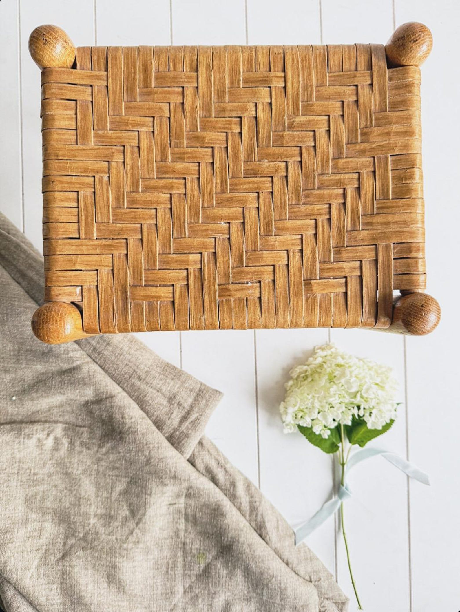 Antique Woven Splint Oak Stool: Rustic Farmhouse Decor, Handmade ...