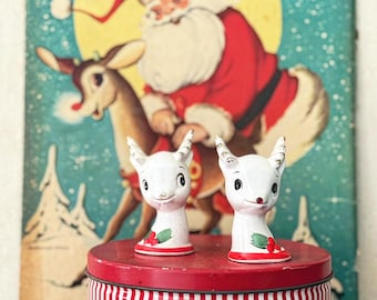 Vintage Rudolph Salt and Pepper Shakers, Topline Christmas Kitchenware