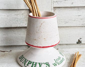 Vintage Dunphy’s Irish Whiskey Ceramic Match Striker Holder Pyrogene Tobacciana Accessory 1970s Retro Pub Barware, Tobaccoriana