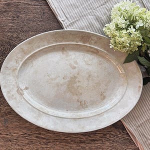 Antique HUGE 20.5”  Ironstone China Platter England Wedgewood Stained and Crazed Patina Serving Plate Kitchen Dining English Antiques