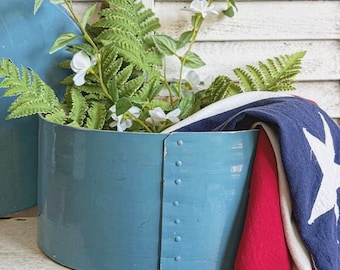 Antique Blue Bentwood Pantry Box | Primitive Folk Art Wooden Storage Container