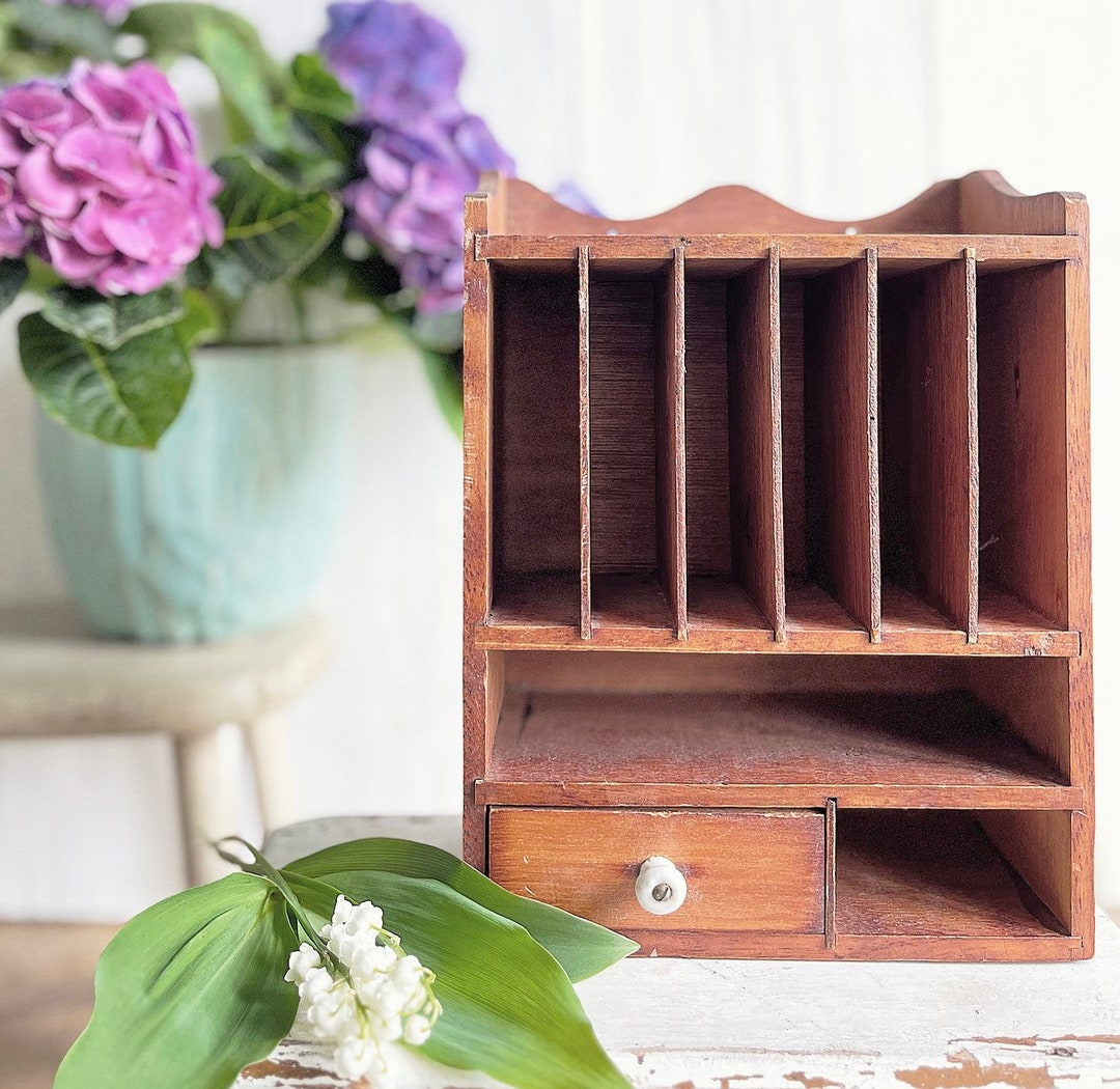 Vintage Mail Sorter Cubby Wooden Shelf Organizer Porcelain Etsy