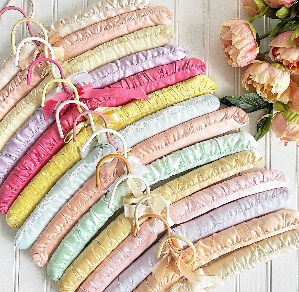 10 Pink Baby Satin Padded Hangers - Closet Hanger Factory