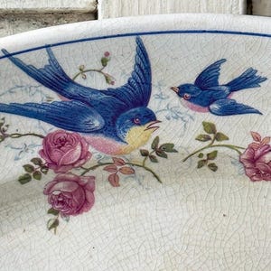 Antique China Bluebird Blue Bird Platter Plate Owen China Minerva St. Louis Dining Serving Kitchenware Dinnerware