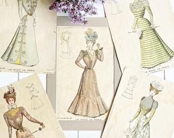 Antique La Mode de Paris Fashion Plates (1898-1899) – French Dressmaker Illustrations
