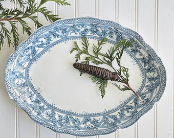 Antique Blue Transferware Ironstone Platter Tunstall England Pitcairns Marlboro Pattern 1894 - 1901 Porcelain Royale Serving Dish
