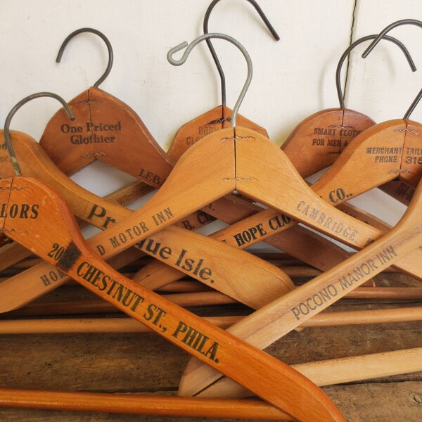 Too Many Hang Ups...  Vintage Industrial Advertising Wooden Clothes Hangers Instant Collection of Five Farmhouse Decor Photo Prop