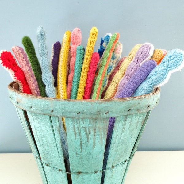 Hang  In There... Eight Vintage Handmade Colorful Crochet Clothes Hangers 8