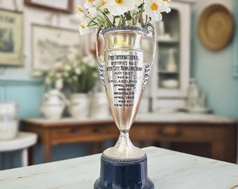 Antique Trophy Cup Engraved Loving Cup Award Bowling Champion Silverplate 1930’s Home Decor Bowler Gift Philadelphia Brooklyn New York