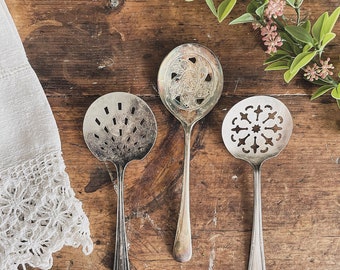 Instant Collection of Three Antique and Vintage Silverplate Tomato Spoons Silver Plate Popular Vintage Collectible Serving Spoons