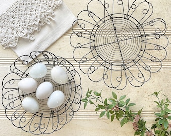 Antique GERMAN Metal Wire Egg Basket Farmhouse Decor Rustic Industrial Primitive Storage