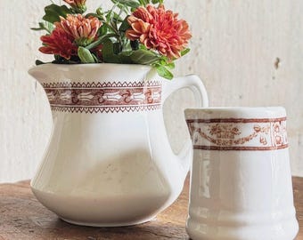 Pair of Vintage Restaurant Ware Creamers Brown Transferware Mayer China Chesterfield Jackson China AL Cahn New York Diner Ironstone