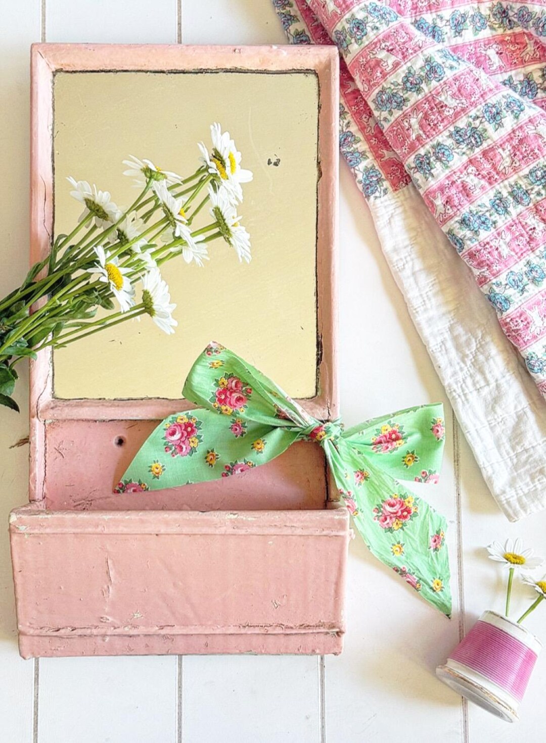 Antique Last Look Chippy Bubblegum Pink Mirror Farmhouse Vintage Home ...