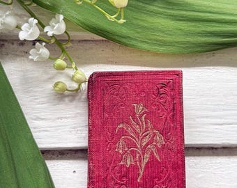 Victorian Miniature Book Dew Drops | Antique American Tract Society Devotional | Red Embossed Cloth | Lily of the Valley Cover | Religious