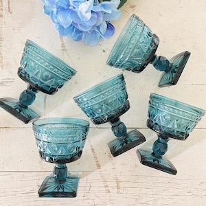 Vintage Smokey Blue Goblets: Indiana Glass Kings Crown Drinkware