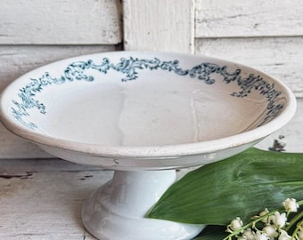 Antique Blue Transferware Compote Footed Bowl, Grindley England Hotel Ware