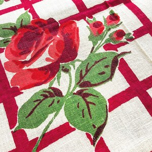 Vintage Pair of Vintage Roses Table Runners Red and White Plaid Gingham Textiles Linens Cotton 1950s Kitchen image 2