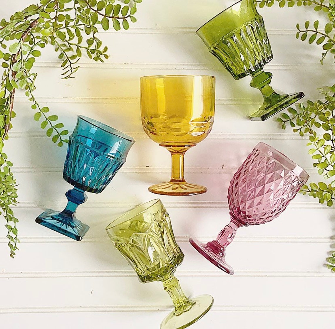 Vintage Drinking Glasses Colored Glass Goblets Wine Glasses Etsy