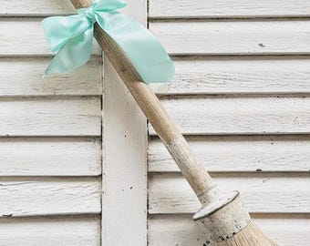 Antique French Round Paint Brush 19” Long Wood Handle Primitive European Farmhouse Decor