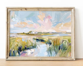 FINE ART PRINT Lowcountry Marsh Painting, Abstract landscape, beach house, grandmillenial art, Charleston, sky oil painting, pastel colors