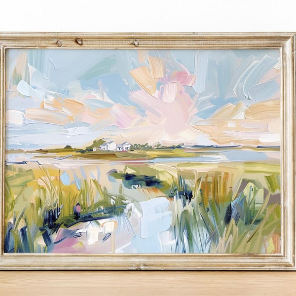 IMPRESIÓN DE BELLAS ARTES Pintura de marisma de Lowcountry, pintura abstracta de paisaje de cielo, costero, arte grandmilenial, Charleston, pintura al óleo
