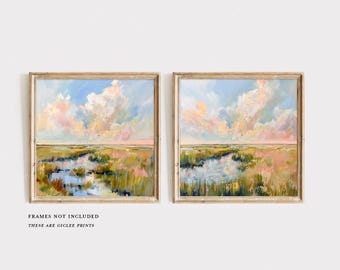 coordinating wall art, Lowcountry Marsh Painting, Abstract painting of sky, sunset, grandmillenial art, Charleston, landscape, coastal