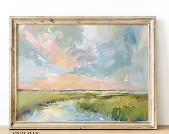 FINE ART PRINT Lowcountry Marsh Painting, Abstract landscape painting of sky, sunset, grandmillenial art, Charleston, landscape oil painting