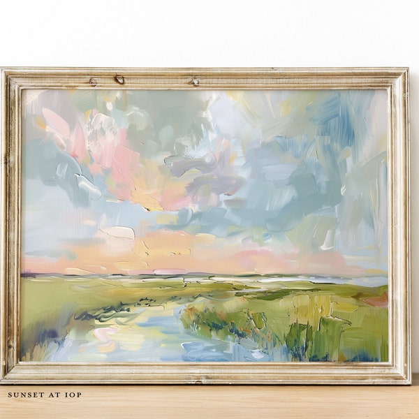 FINE ART PRINT Lowcountry Marsh Painting, Abstract landscape painting of sky, sunset, grandmillenial art, Charleston, landscape oil painting