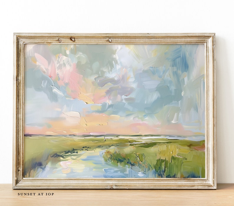 FINE ART PRINT Lowcountry Marsh Painting, Abstract landscape painting of sky, sunset, grandmillenial art, Charleston, landscape oil painting afbeelding 1