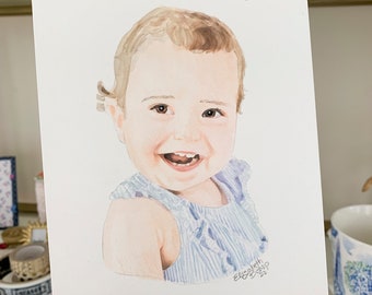 watercolor portrait from photo, children's watercolor portrait, child's portrait, custom portrait painting, family portrait, gift for mom