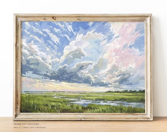 Lowcountry Marsh Art Print: large scale Painting of Charleston Landscape of water and sky