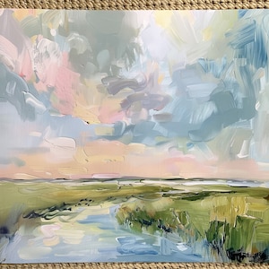 FINE ART PRINT Lowcountry Marsh Painting, Abstract landscape painting of sky, sunset, grandmillenial art, Charleston, landscape oil painting afbeelding 3
