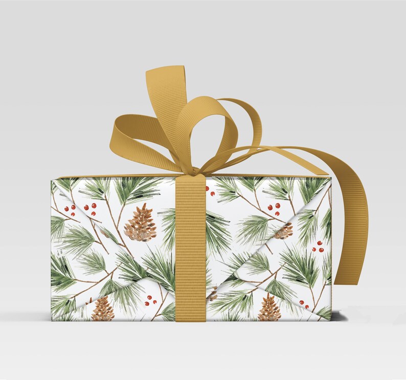Pine Branches gift wrap Forest print Holiday Christmas Wrap image 1