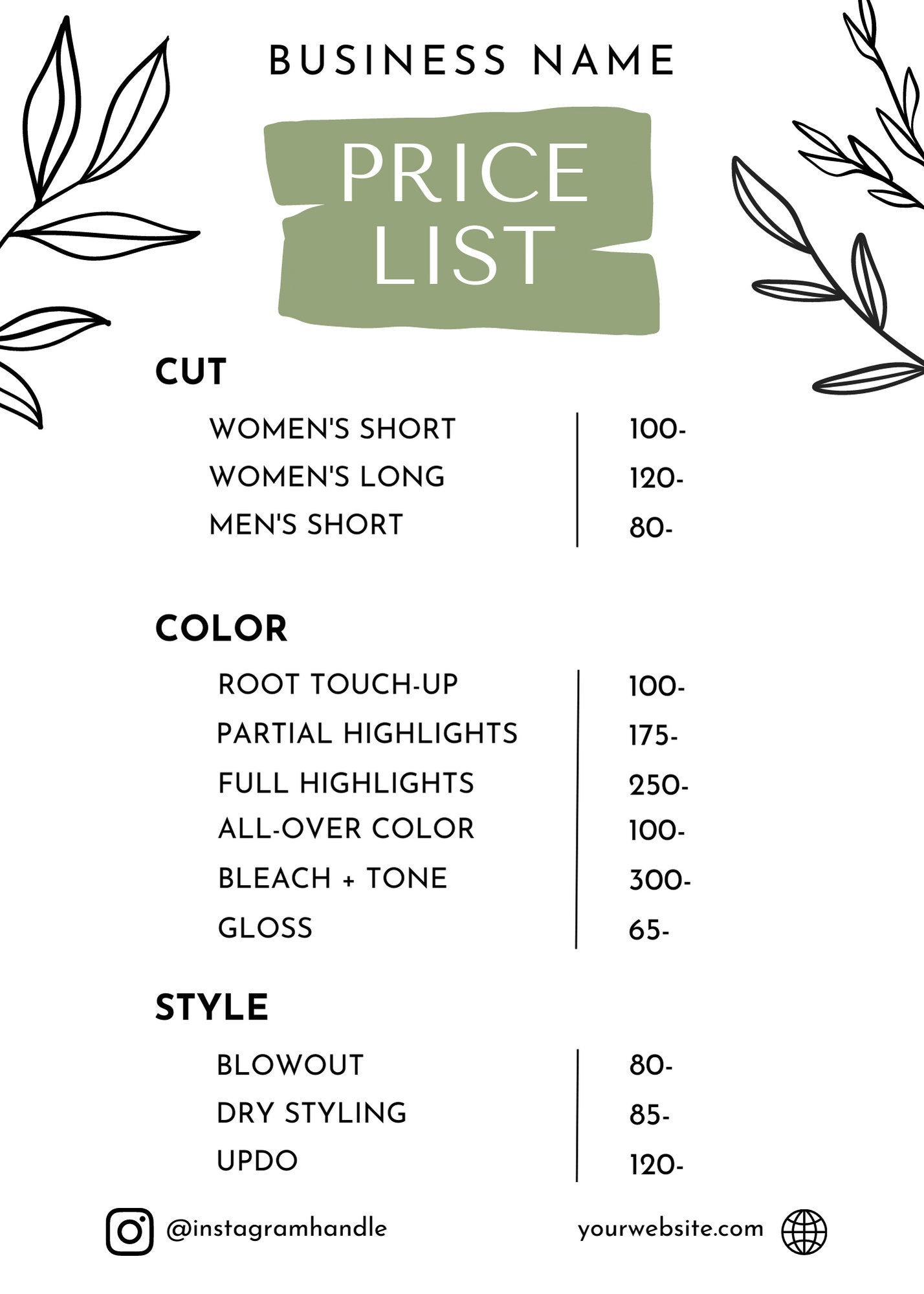 Price List Template, Price List Sign, Printable Price List, Small ...