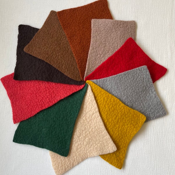 Small Sized Wool Felt Assortment  - Ten individual colors - 100% merino wool felt - Average size is 4 X 6 inches