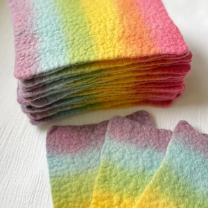 small rainbow hand dyed felt  / 4 X 6 inches / 100% merino wool felt / rainbow dyed / hand dyed and felted