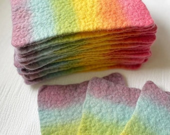 small rainbow hand dyed felt  / 4 X 6 inches / 100% merino wool felt / rainbow dyed / hand dyed and felted