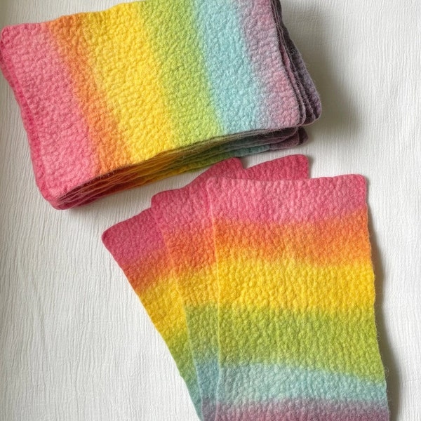 rainbow hand dyed felt / 5 X 10 inches / 100% merino wool felt / rainbow dyed / hand dyed and felted