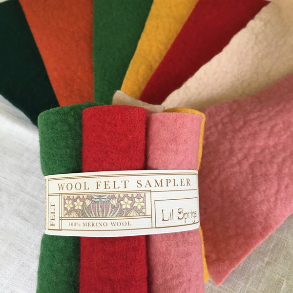 Wool Felt Sampler / 100% Merino Wool / 7 small pieces of felt in a variety of colors / hand dyed and felted