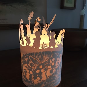 Wurzel Kinder Leuchte - Scherenschnitt Silhouette Laterne - Kerze Teelicht Hülle - Flammenloser Kerzenhalter
