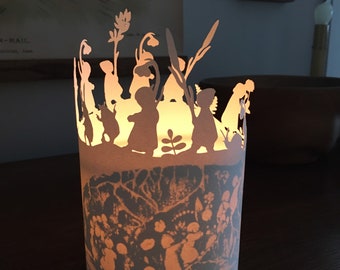 Root Children Luminary - Paper Cut Silhouette Lantern - Candle Tea Light Cover - Flameless Candle Holder