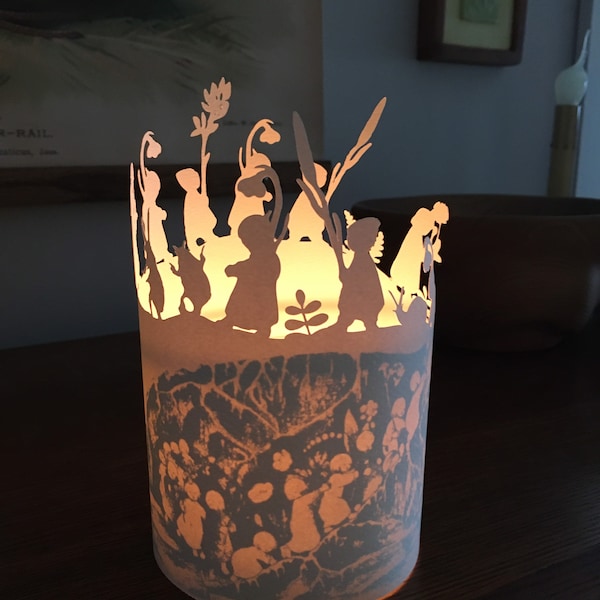 Root Children Luminary - Paper Cut Silhouette Lantern - Candle Tea Light Cover - Flameless Candle Holder