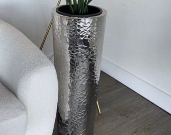 Tall Vase Planter Decor Indoor Metallic Jar Decorative Pot Garden Floor Planters Botanical Vases 36" Shinny Silver Vase For Tree Plant