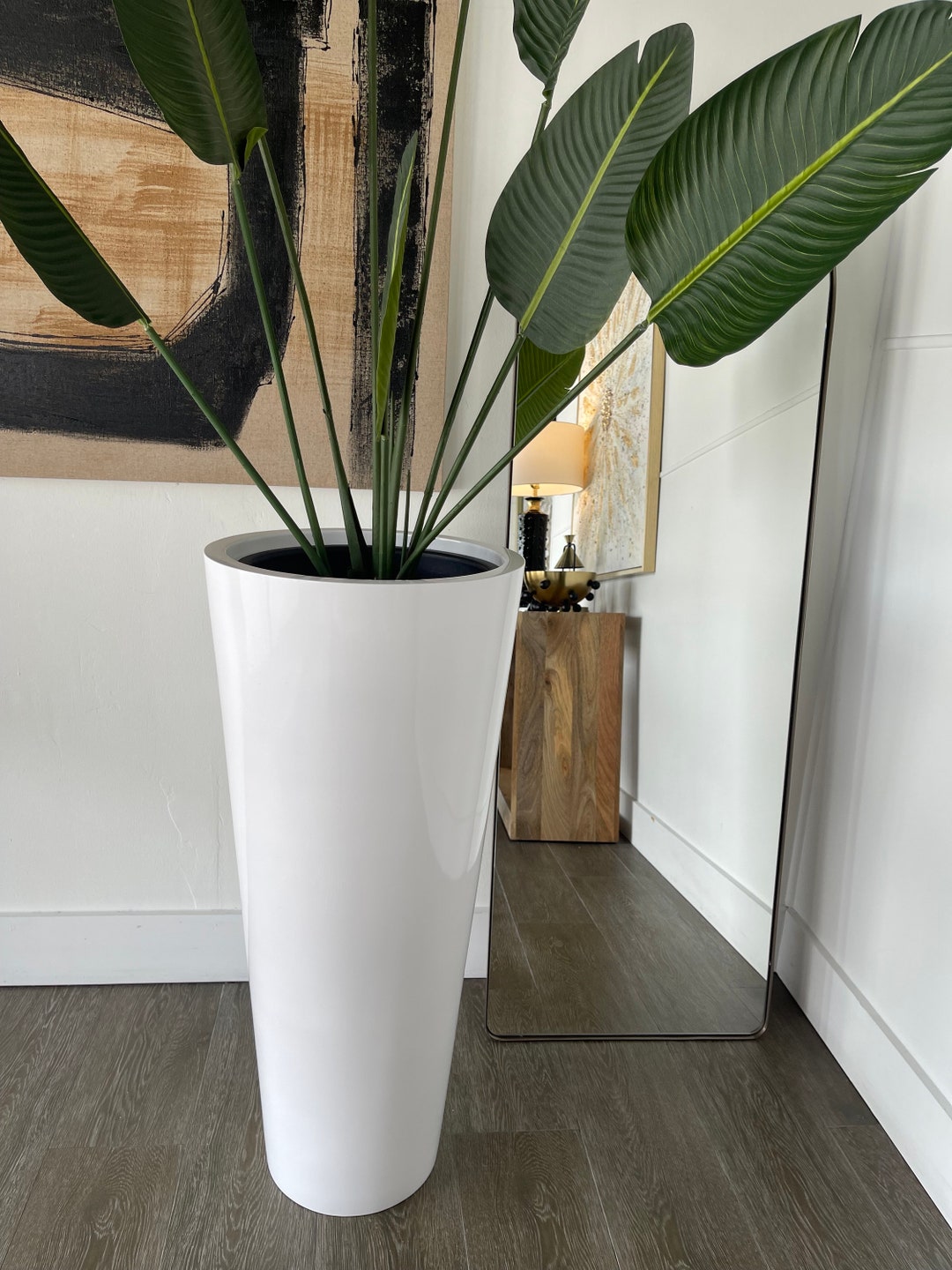 White Vase Planter Decor Indoor Glossy Jar Decorative Pot Garden Floor  Planters Botanical Vases 36" Lacquer-like Vase for Tree Plant - Etsy