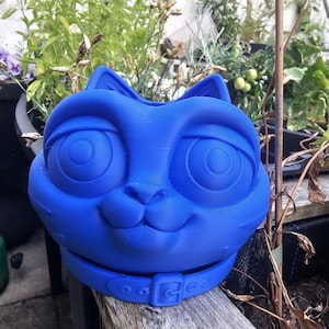 3D Printed Cat Planter with Collar: Custom Color PLA Plant Pot